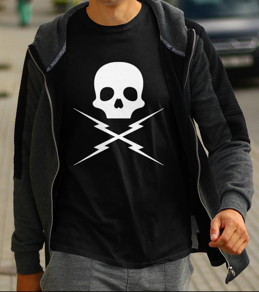 Skull Crossed Lightning Bolts Edgy T-Shirt