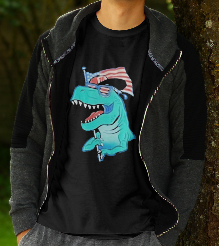 Patriotic Rex American Flag Sunglasses 76 Dinosaur T-Shirt