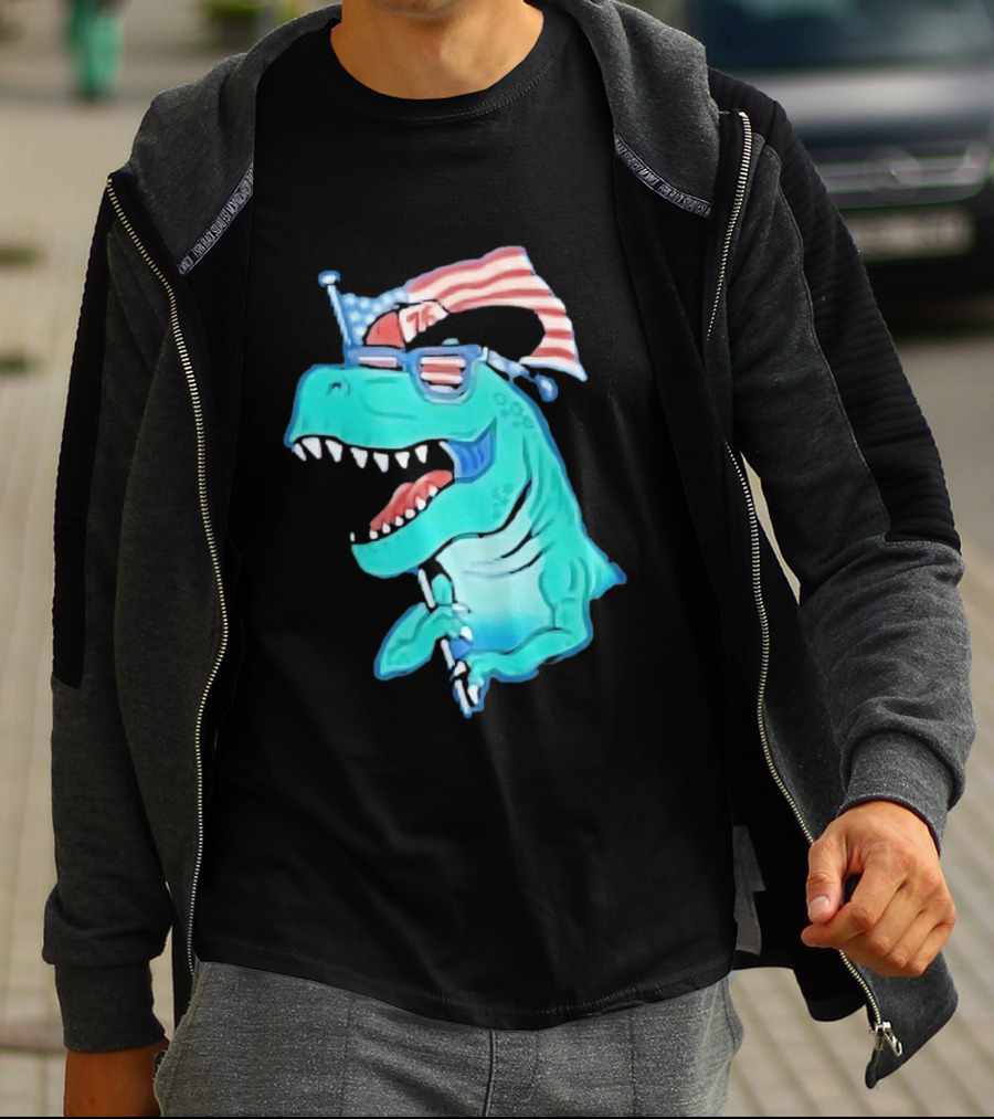 Patriotic Rex American Flag Sunglasses 76 Dinosaur T-Shirt