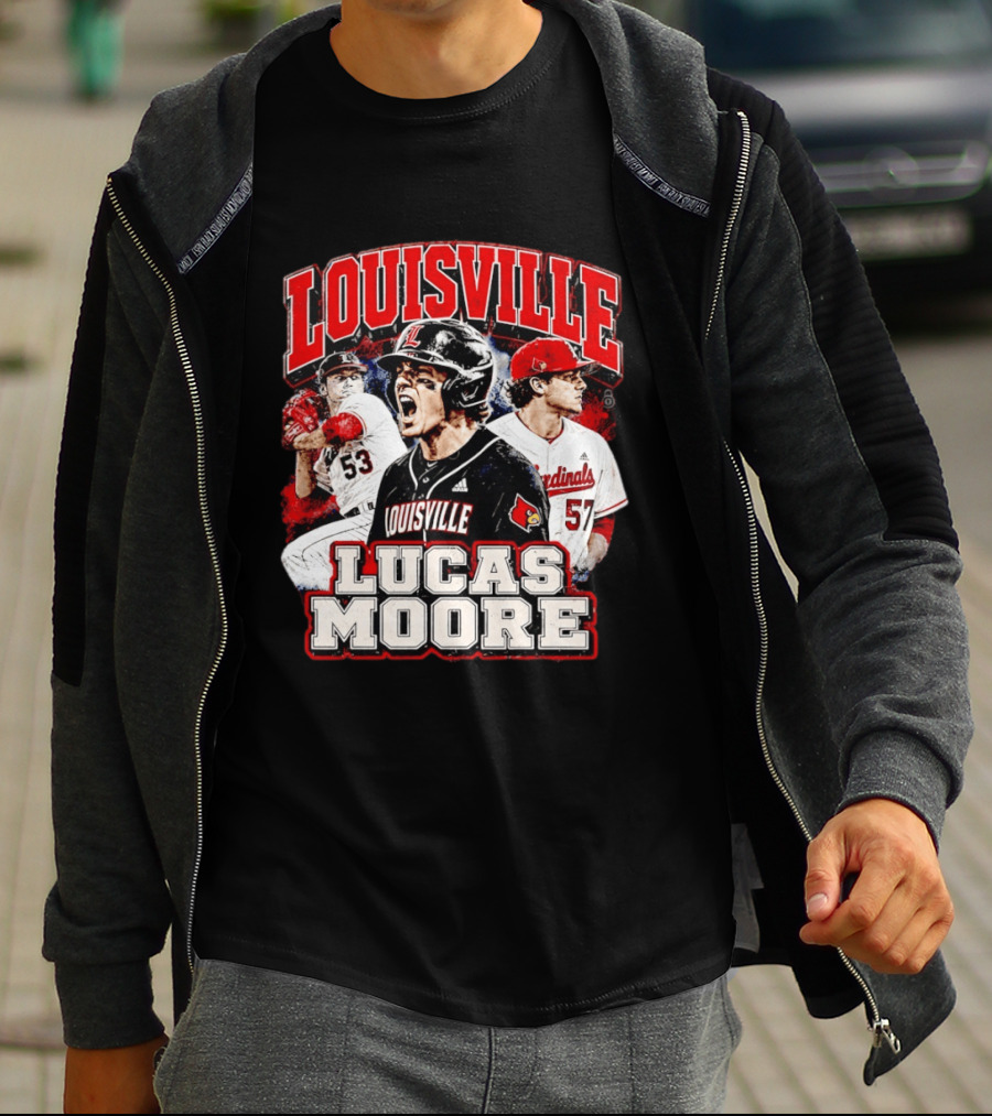 Lucas Moore Louisville Cardinals Baseball Players Dynamic Action T-Shirt
