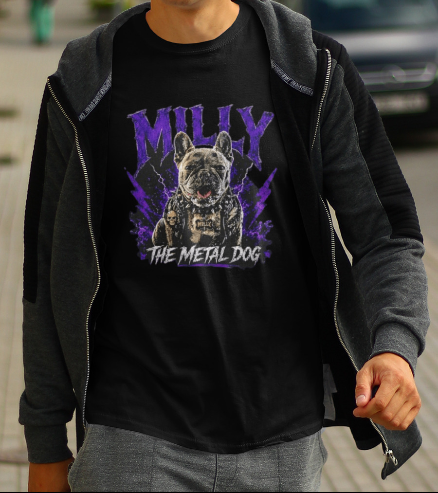 Milly The Metal Dog Purple Lightning Skull Vest Punk Rock T-Shirt