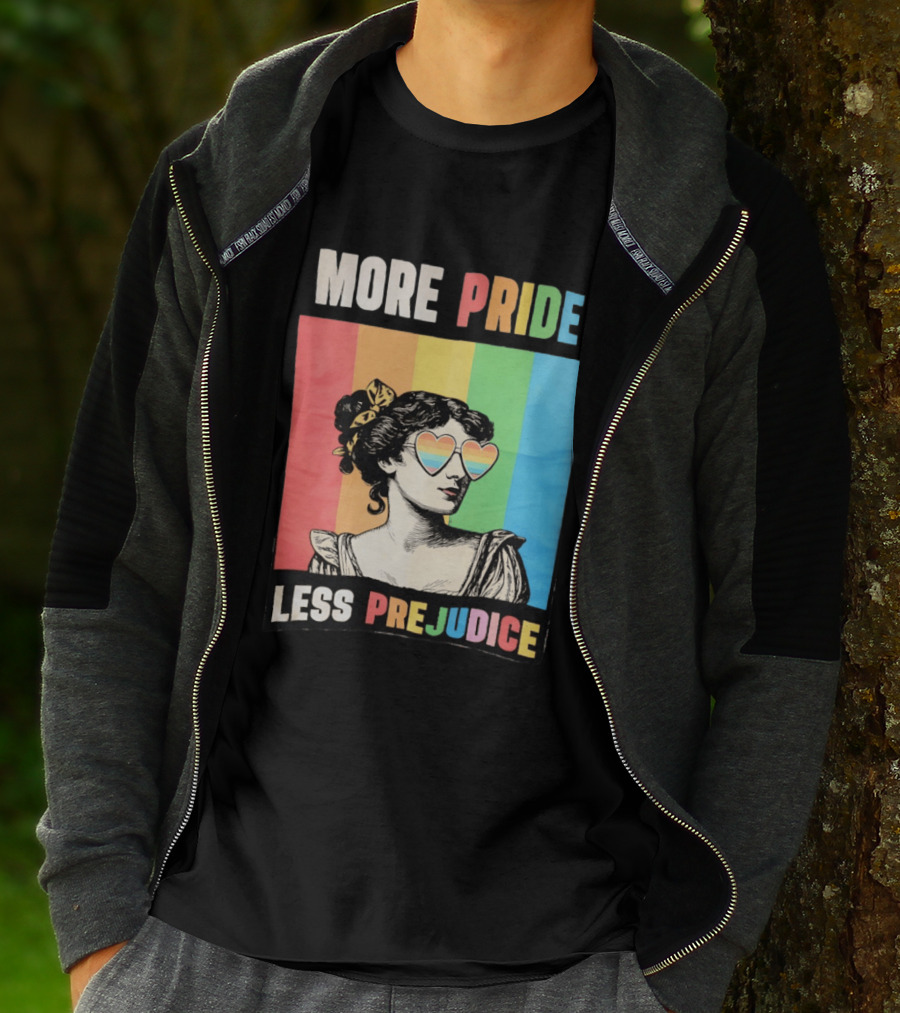 More Pride Less Prejudice Rainbow Heart Sunglasses Regency T-Shirt