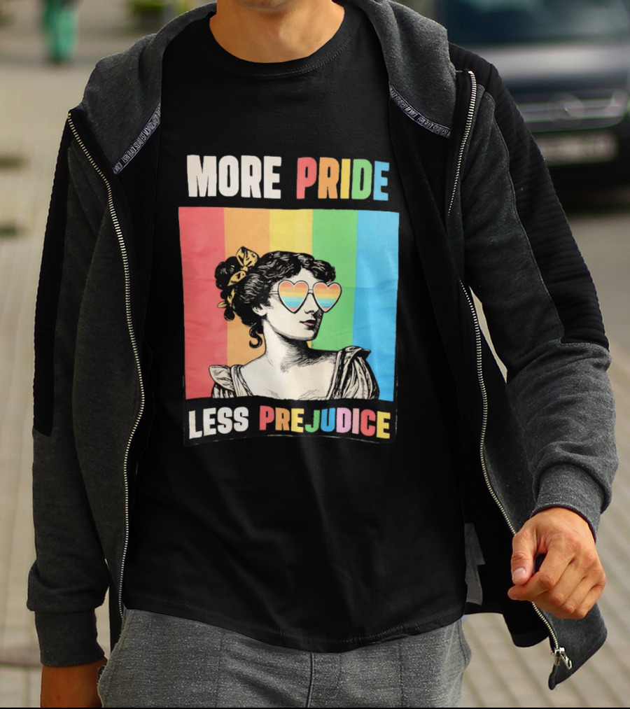 More Pride Less Prejudice Rainbow Heart Sunglasses Regency T-Shirt