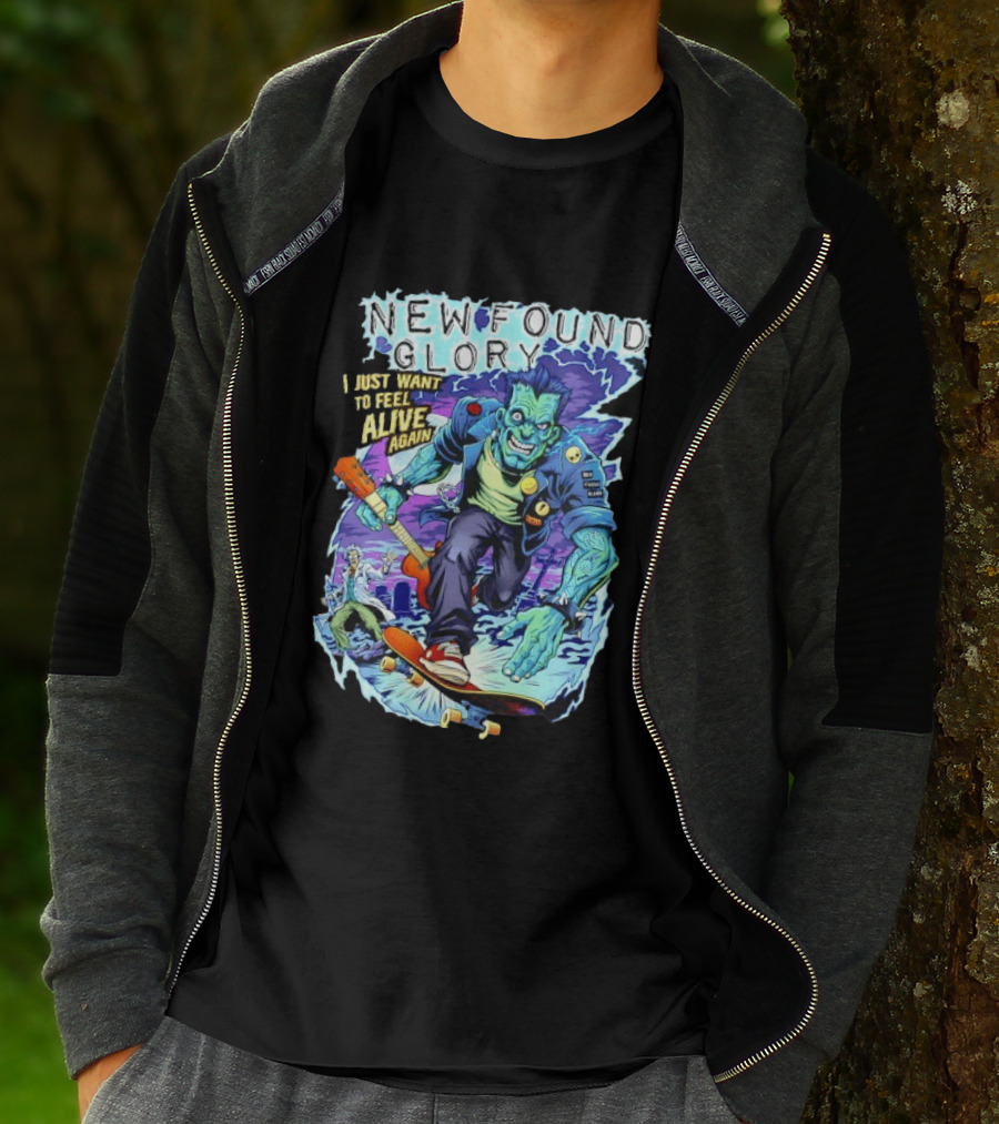 New Found Glory I Just Want To Feel Alive Again Frankenstein Skateboard Zombie Punk T-Shirt