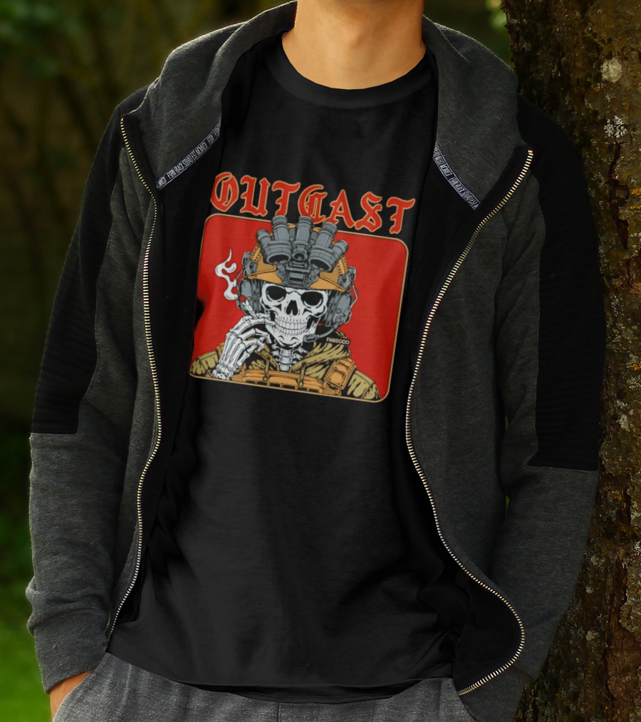 OUTGAST Skull Smoking With Night Vision Goggles FABECOO T-Shirt