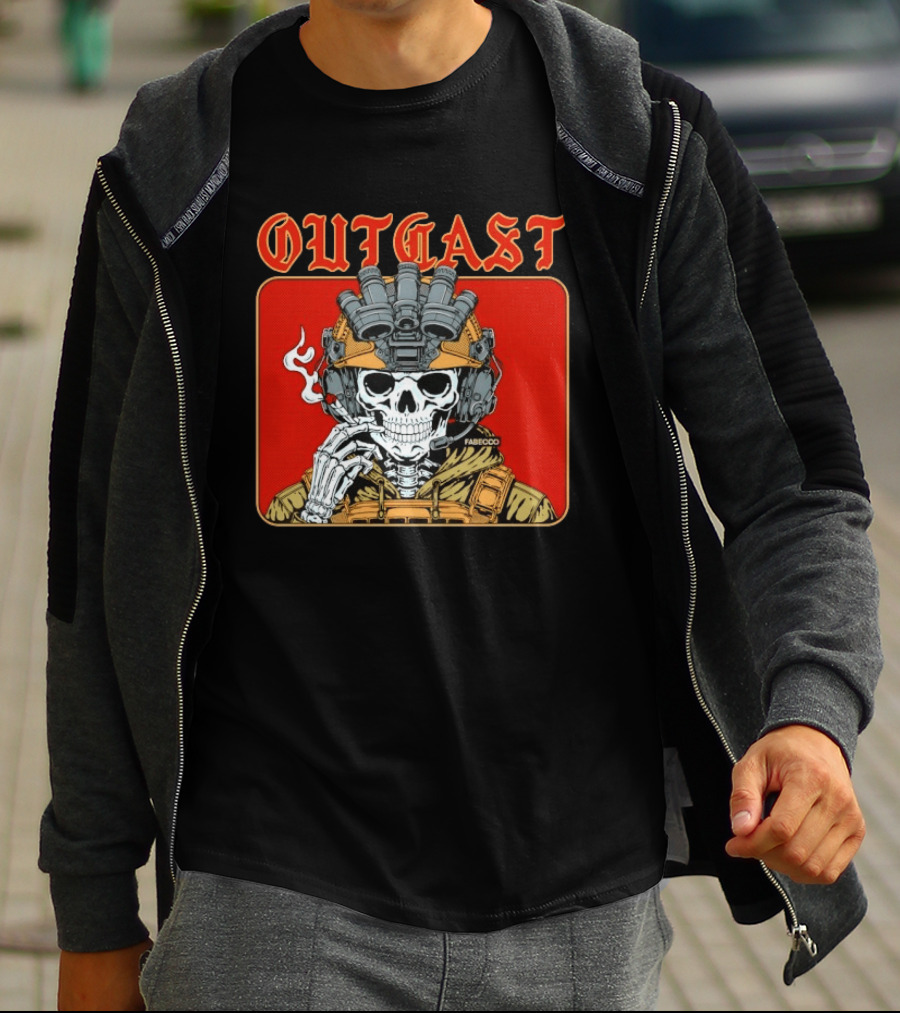 OUTGAST Skull Smoking With Night Vision Goggles FABECOO T-Shirt