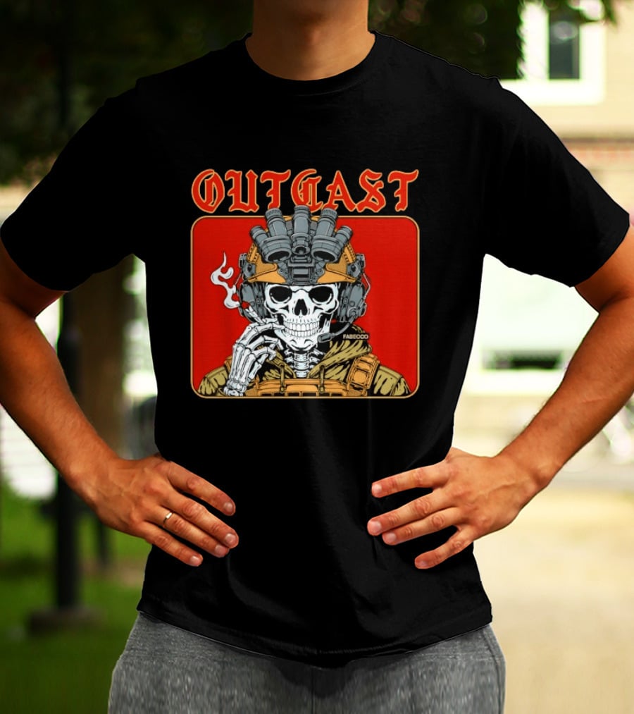 OUTGAST Skull Smoking With Night Vision Goggles FABECOO T-Shirt