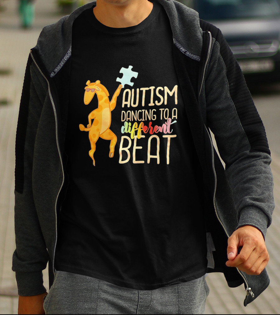 Autism Dancing To A Different Beat Giraffe Puzzle Piece And Sunglasses T-Shirt