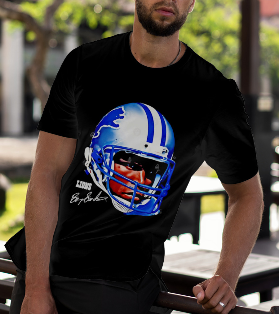 Barry Sanders Detroit Lions Helmet Signature Lions T-Shirt