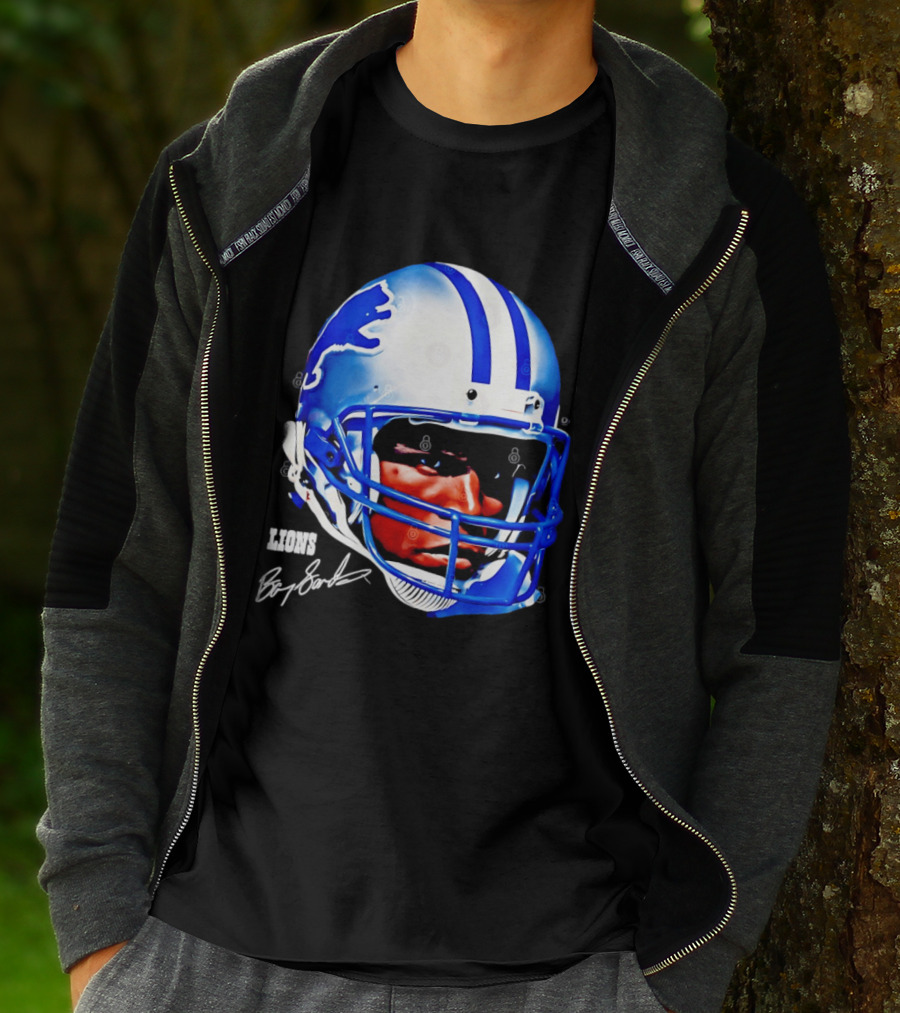 Barry Sanders Detroit Lions Helmet Signature Lions T-Shirt