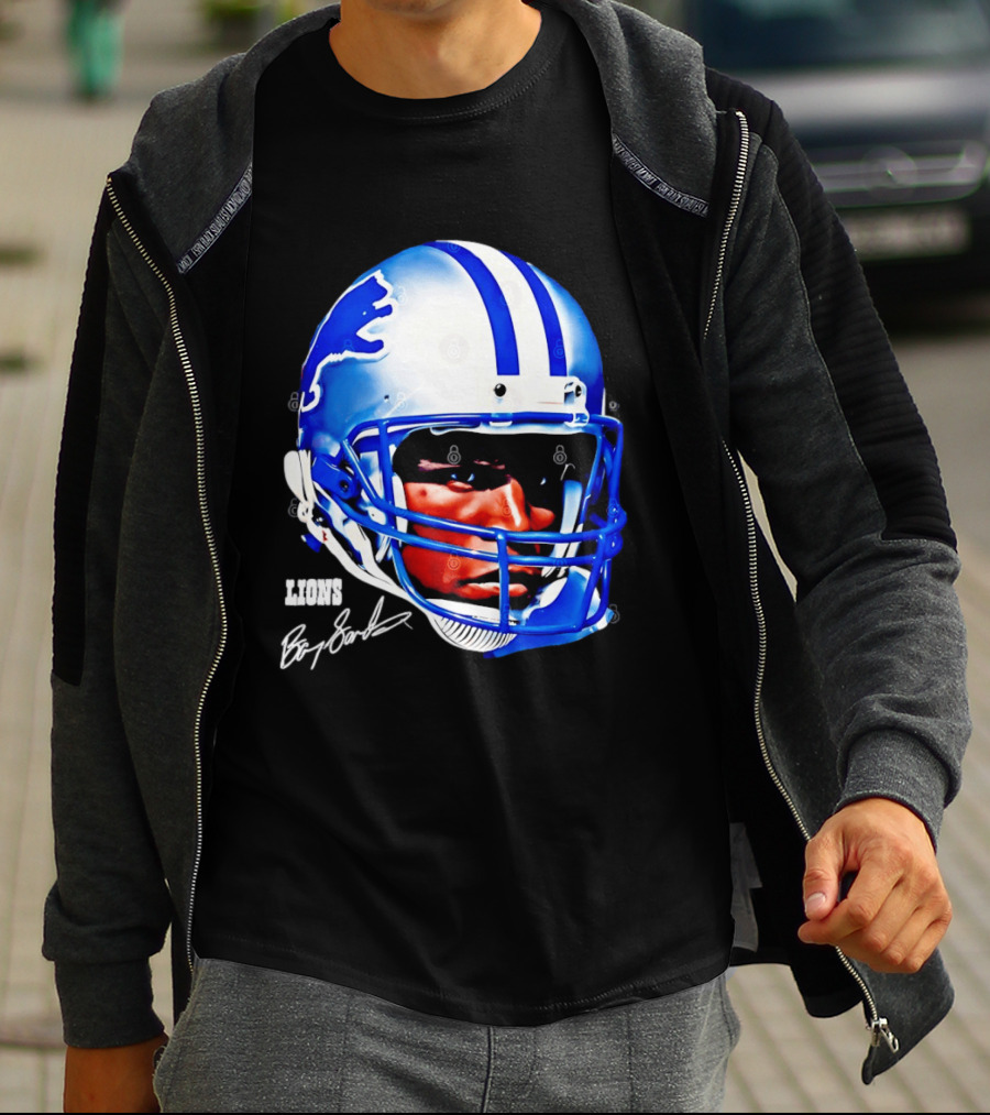 Barry Sanders Detroit Lions Helmet Signature Lions T-Shirt