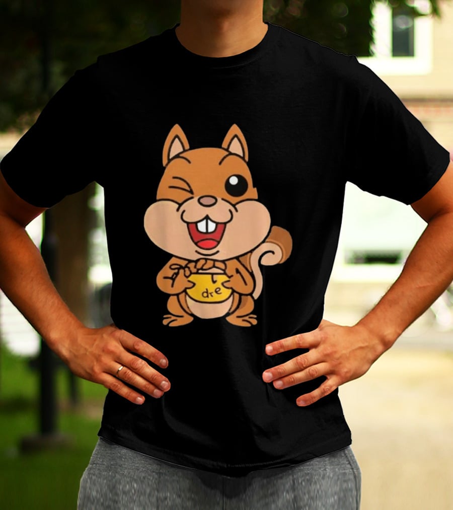 Cartoon Squirrel Holding Yellow Object With "dre" T-Shirt
