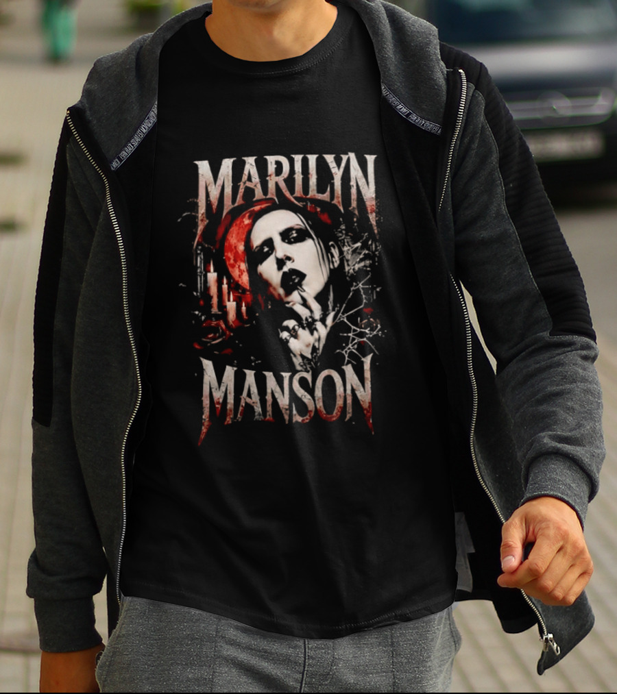 Marilyn Manson Gothic Candlelight Portrait With Blood Red Accents T-Shirt