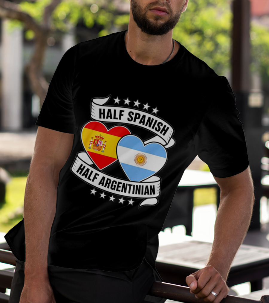 Half Spanish Half Argentinian Heart Flags Banner Star T-Shirt