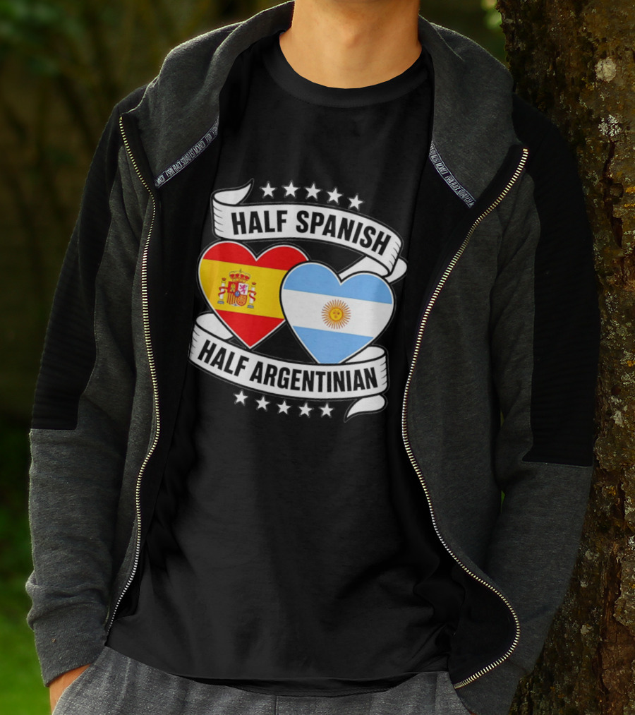 Half Spanish Half Argentinian Heart Flags Banner Star T-Shirt