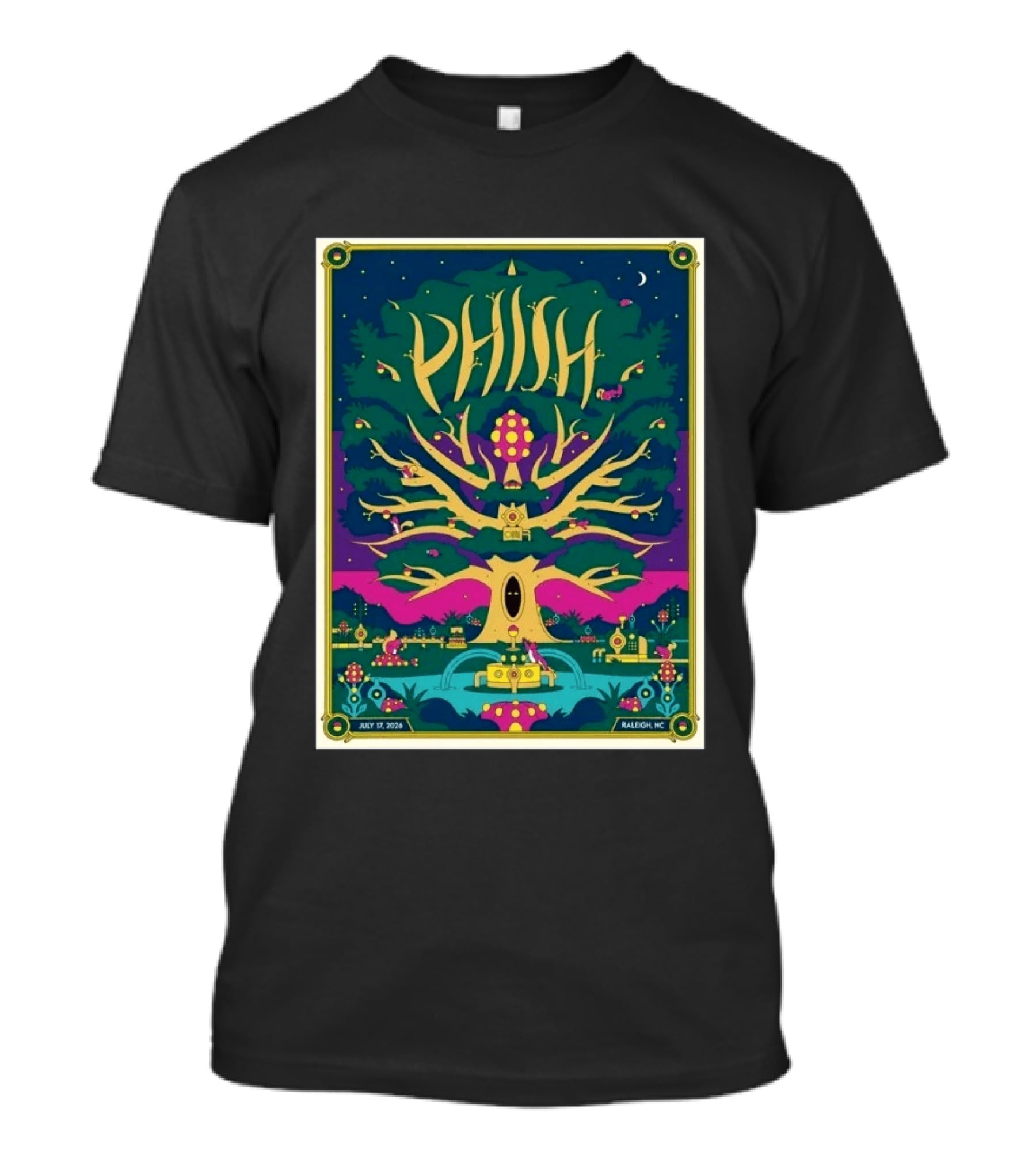 Phish July 17 2026 Raleigh North Carolina Event Tree Fountain Night Sky T-Shirt