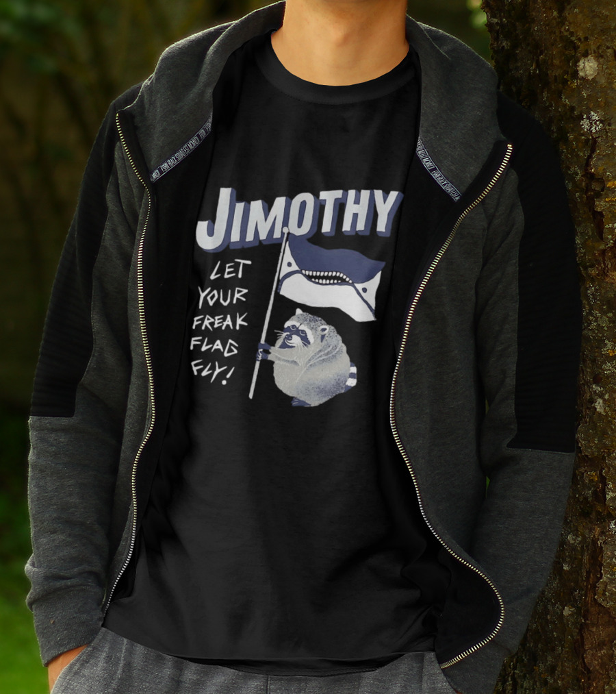 Jimothy Let Your Freak Flag Fly Raccoon Holding Flag T-Shirt