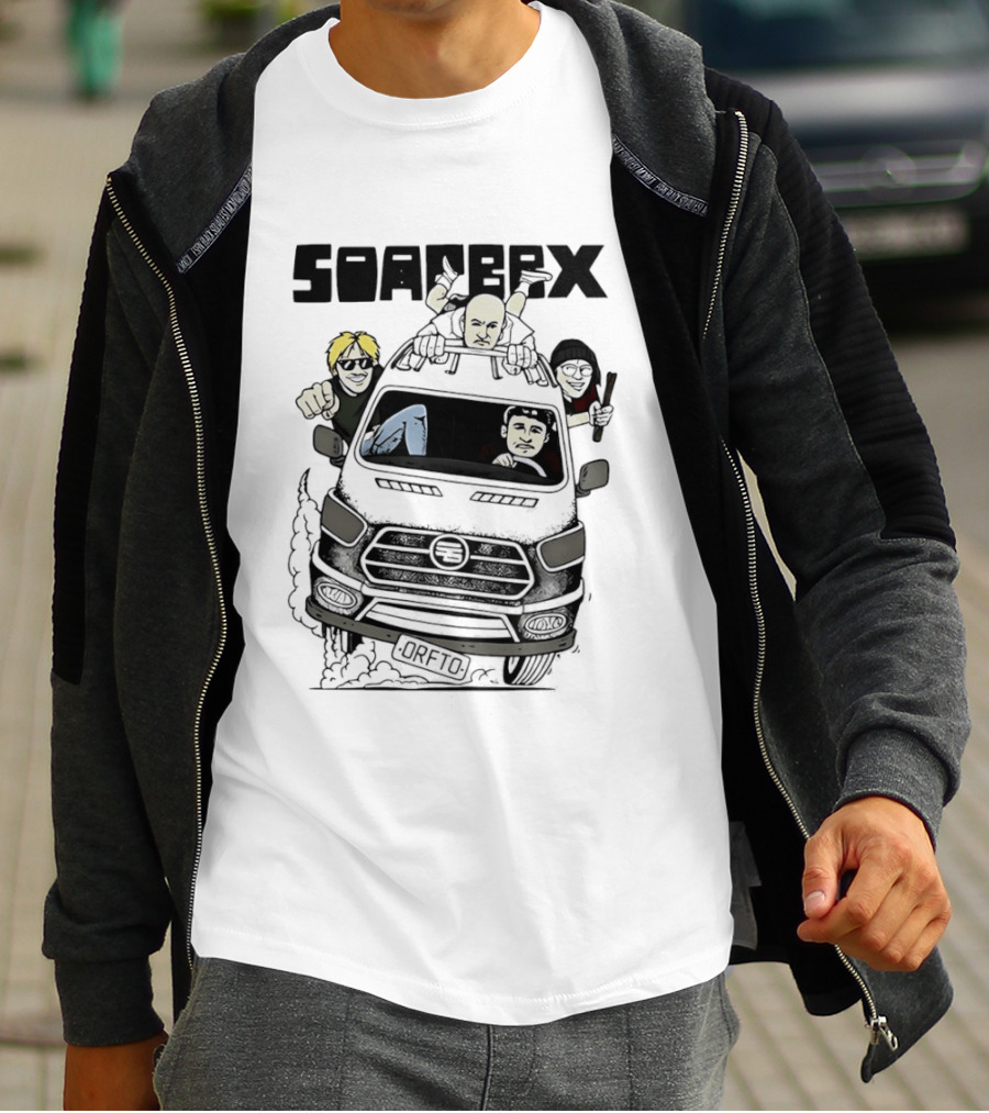 Soapbox Cartoon Van Adventure With Four Characters T-Shirt
