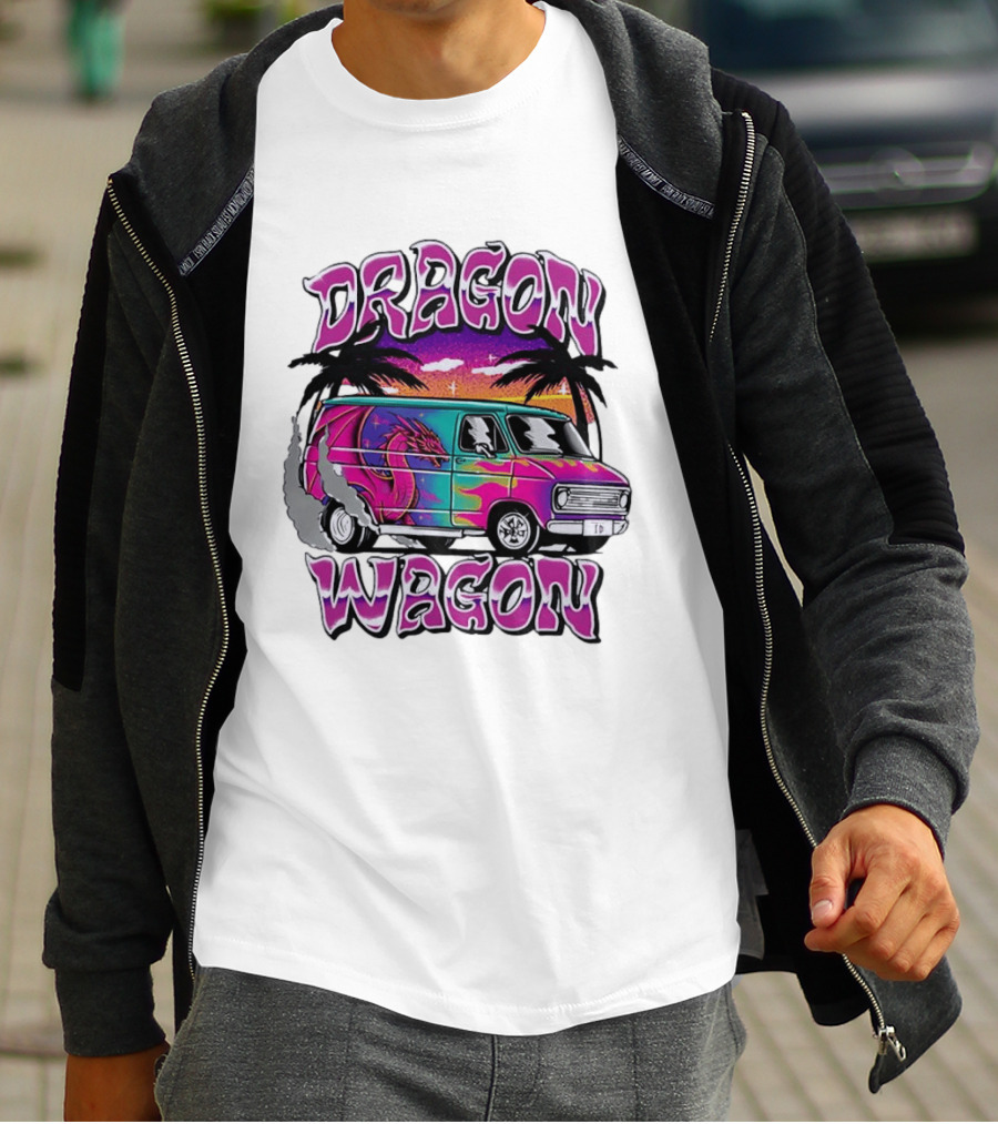 Dragon Wagon Van Tie Dye Sunset With Palm Trees T-Shirt