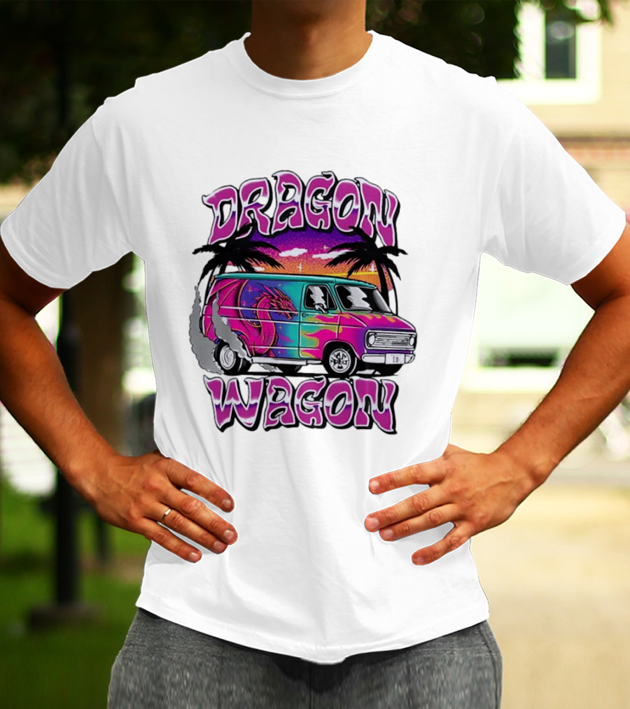 Dragon Wagon Van Tie Dye Sunset With Palm Trees T-Shirt