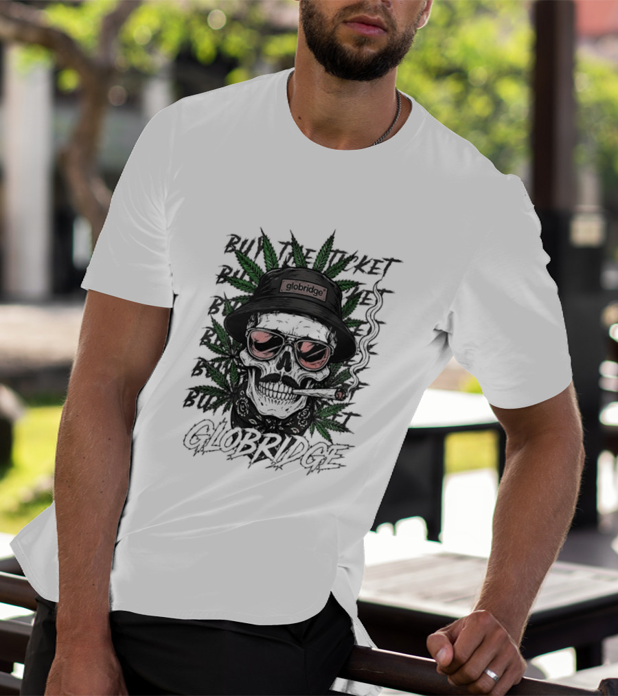 Globridge Skull Bucket Hat Smoking Cartoon Red Sunglasses And Leaf T-Shirt