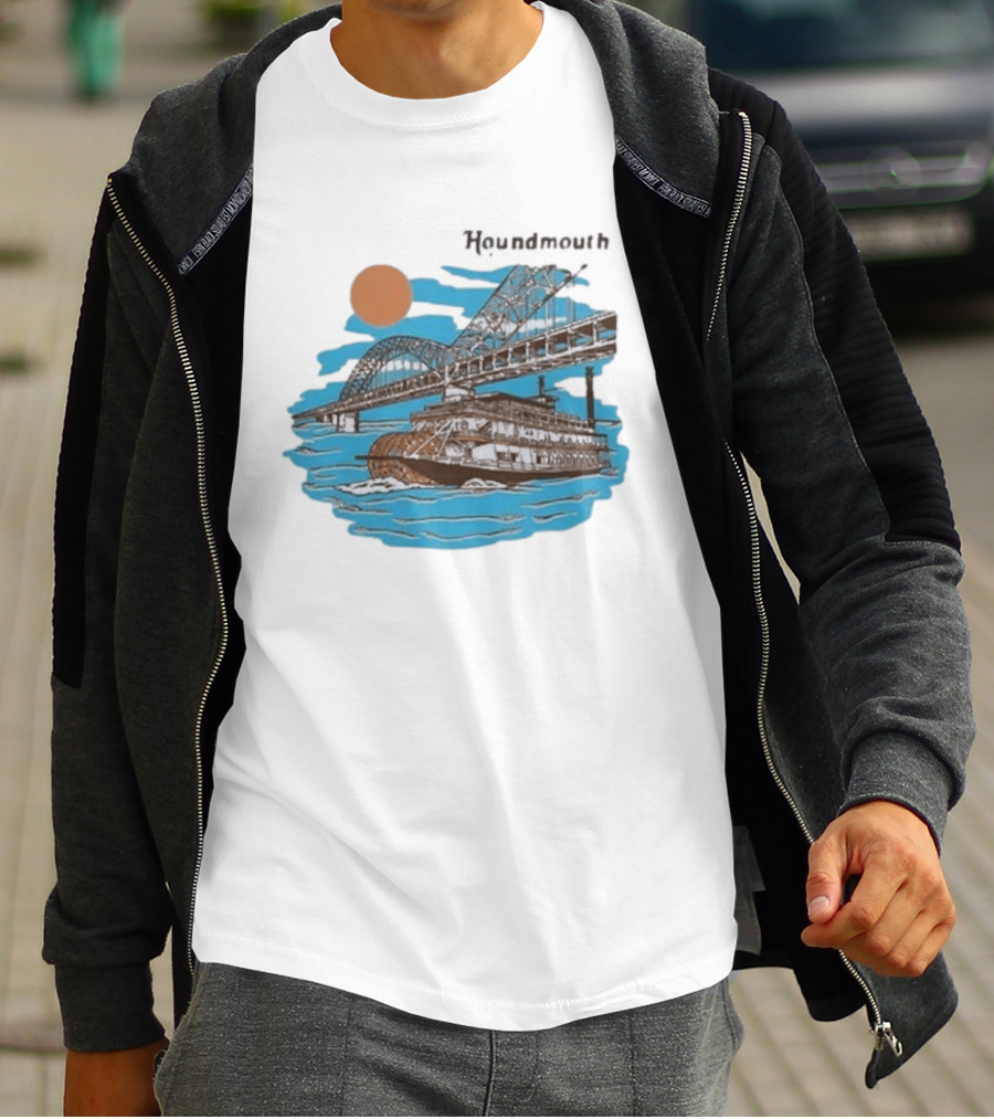 Houndmouth Riverboat Under Bridge With Sun And Waves T-Shirt