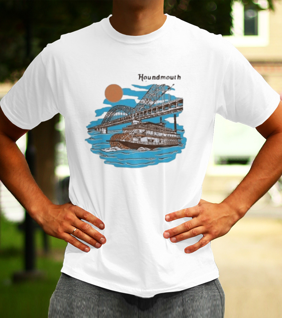 Houndmouth Riverboat Under Bridge With Sun And Waves T-Shirt