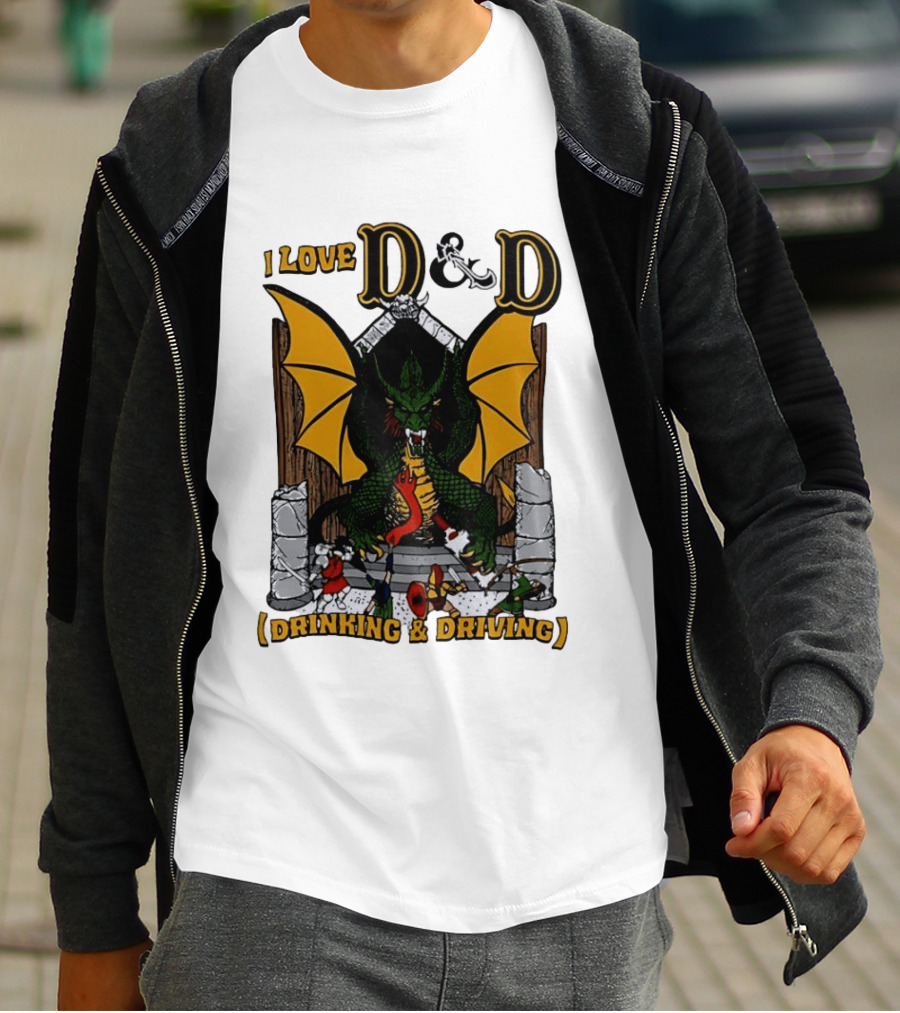 I Love D&D Drinking And Driving Dungeons And Dragons Dragon Fantasy Adventure T-Shirt