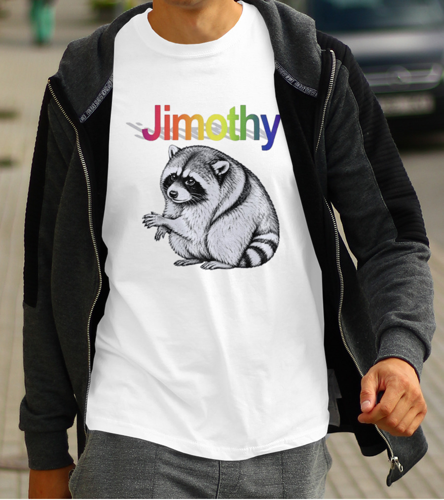 Jimothy Raccoon Rainbow Text With Illustrated Animal T-Shirt