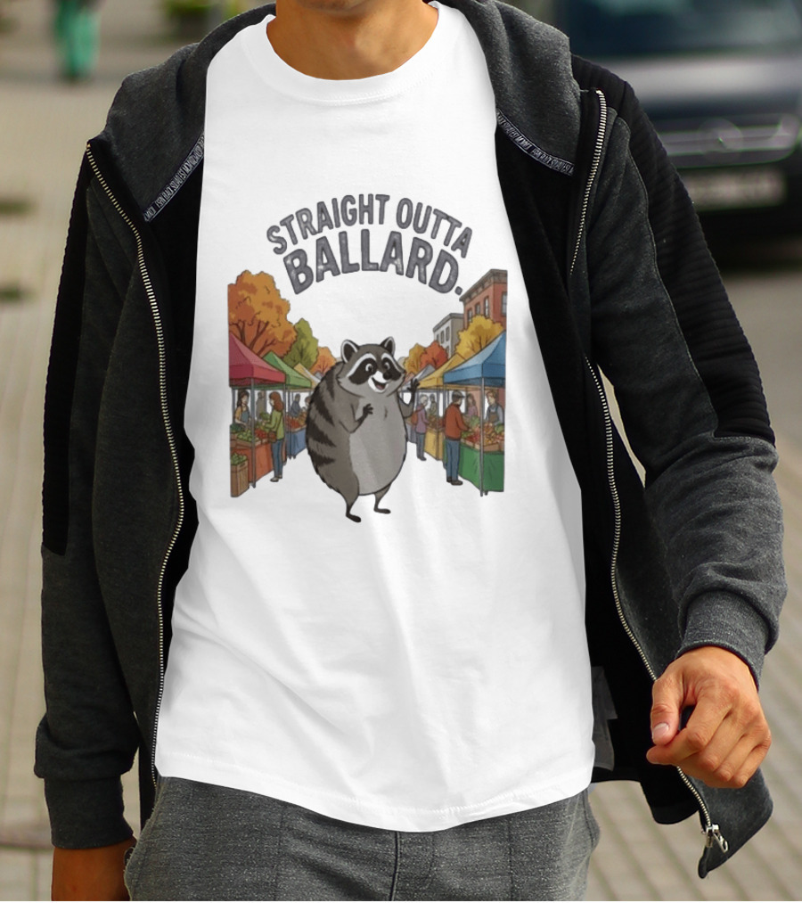 Straight Outta Ballard Raccoon At Farmers Market Scene T-Shirt