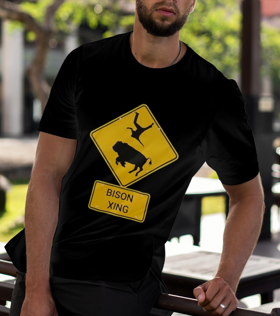 Bison Xing Road Sign With Pedestrian Warning T-Shirt