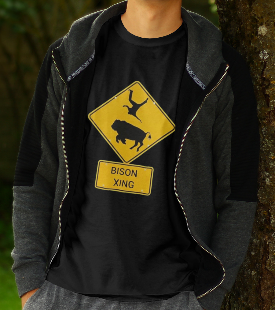 Bison Xing Road Sign With Pedestrian Warning T-Shirt