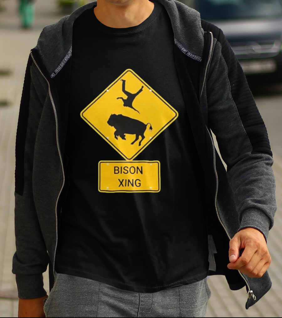 Bison Xing Road Sign With Pedestrian Warning T-Shirt