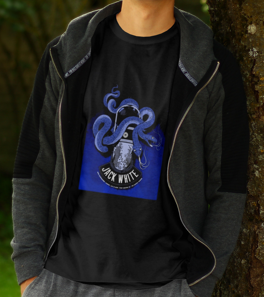 Jack White Tour Port Chester NY Jul 19 2026 Blue Snake Microphone T-Shirt
