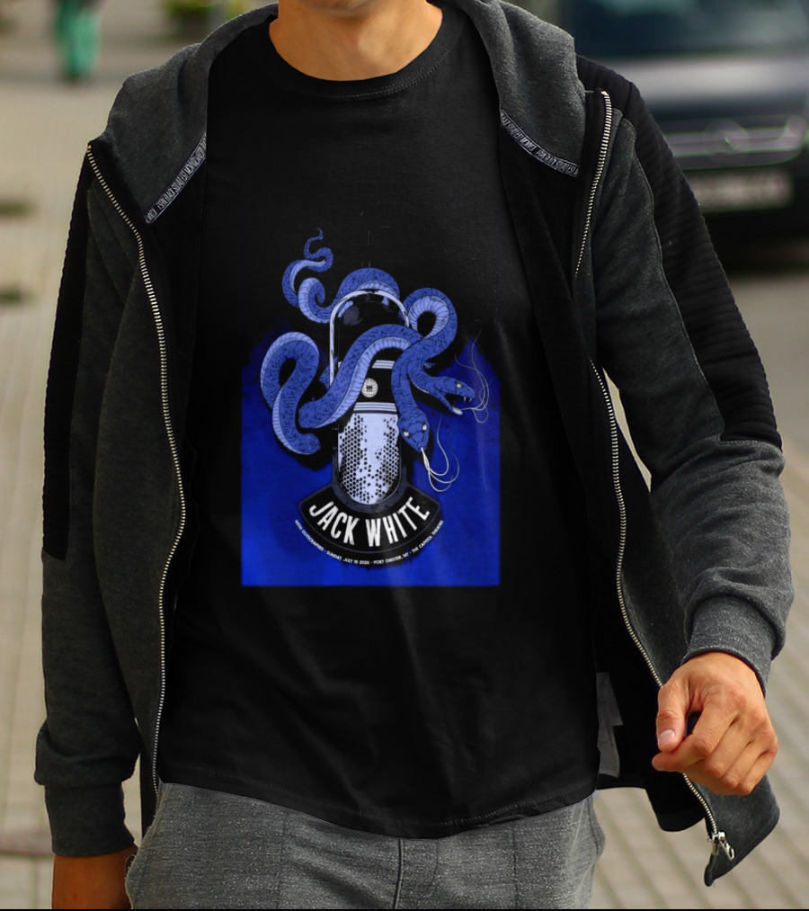 Jack White Tour Port Chester NY Jul 19 2026 Blue Snake Microphone T-Shirt