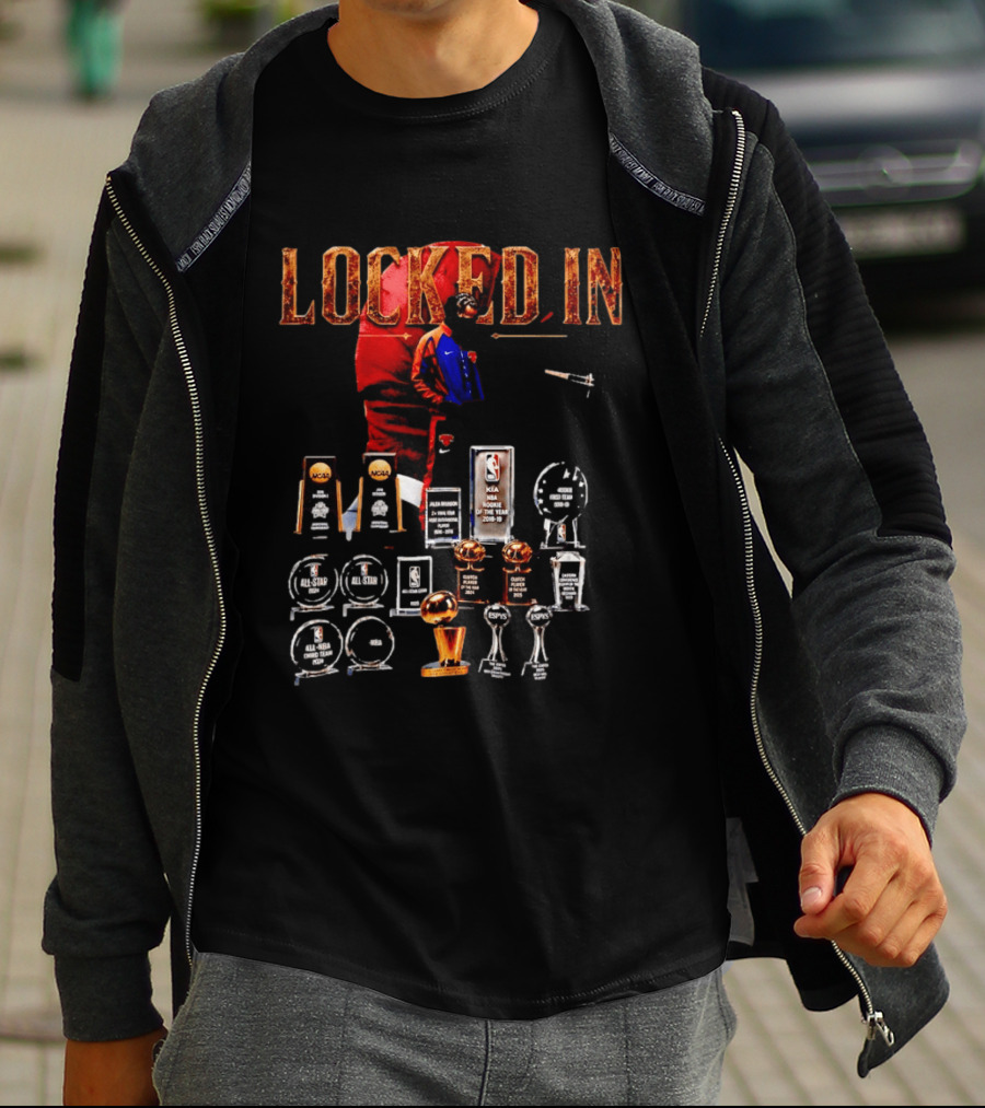 LOCKED IN Jalen Brunson NBA Rookie Of The Year Trophies Awards T-Shirt