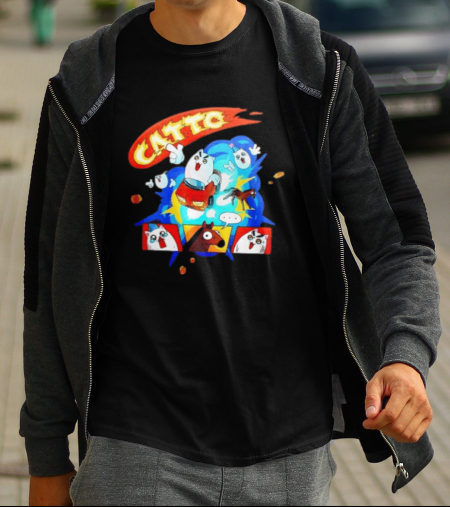 Catto Cartoon Cat Driving A Car With Funny Expressions And Comic Style Panels T-Shirt