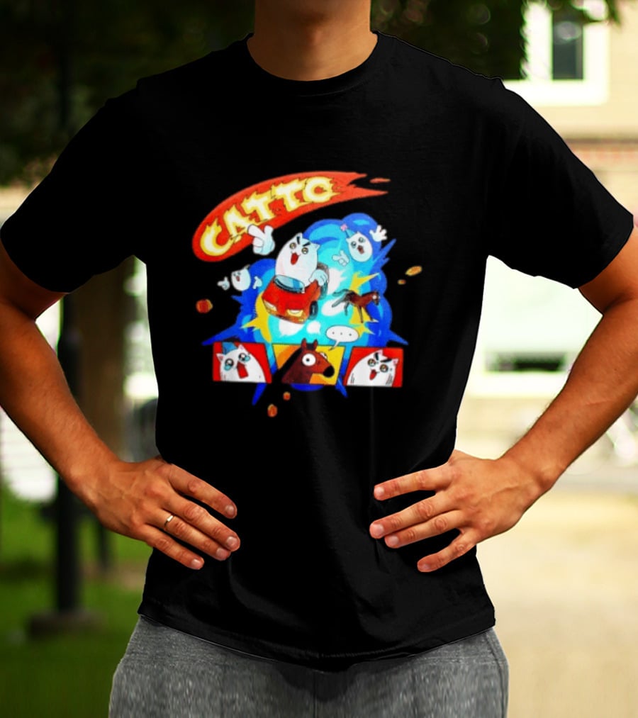 Catto Cartoon Cat Driving A Car With Funny Expressions And Comic Style Panels T-Shirt