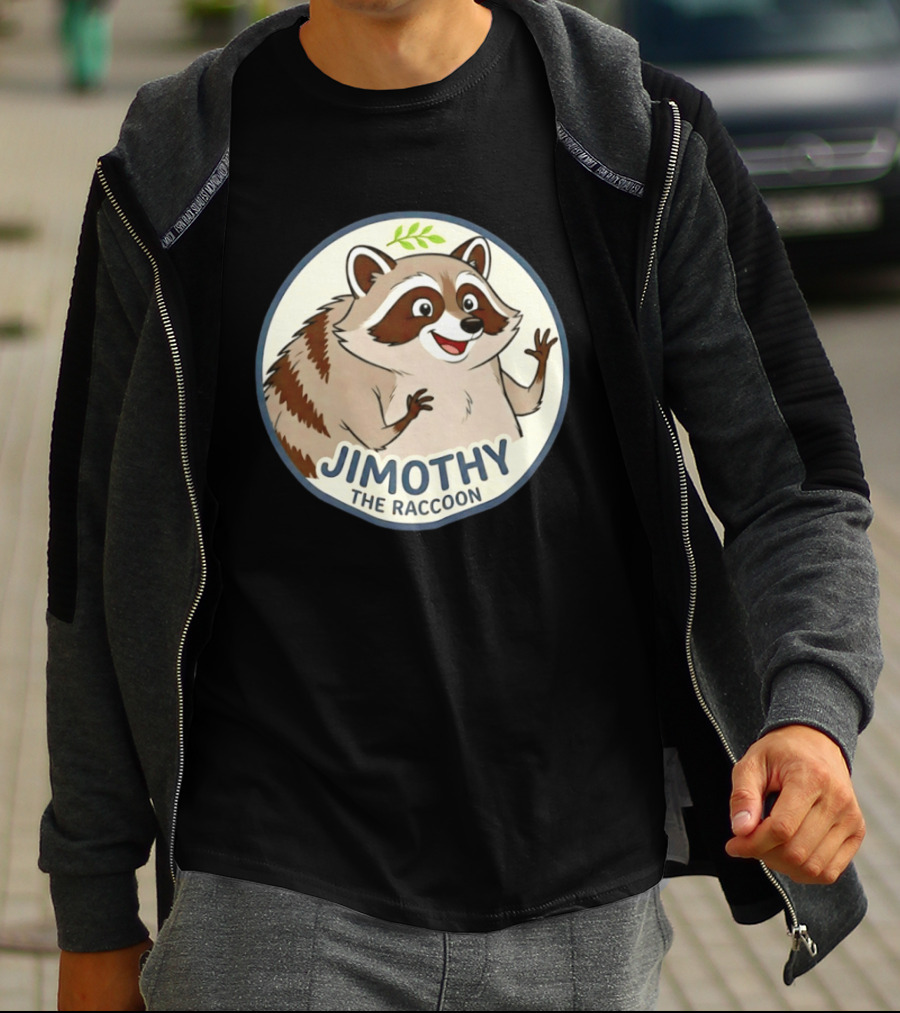 Jimothy The Raccoon Friendly Cartoon Character With Leaf Motif T-Shirt