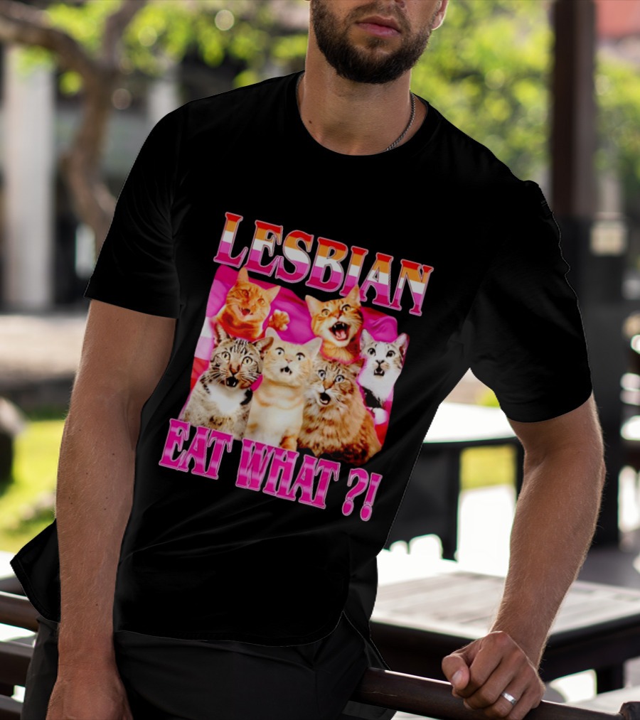 Lesbian Eat What Cats Meme Pride Flag Cats T-Shirt