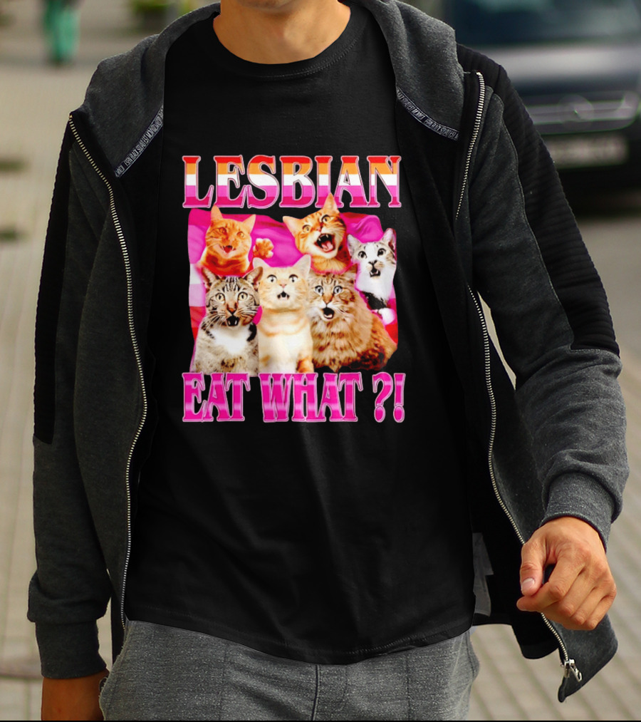 Lesbian Eat What Cats Meme Pride Flag Cats T-Shirt
