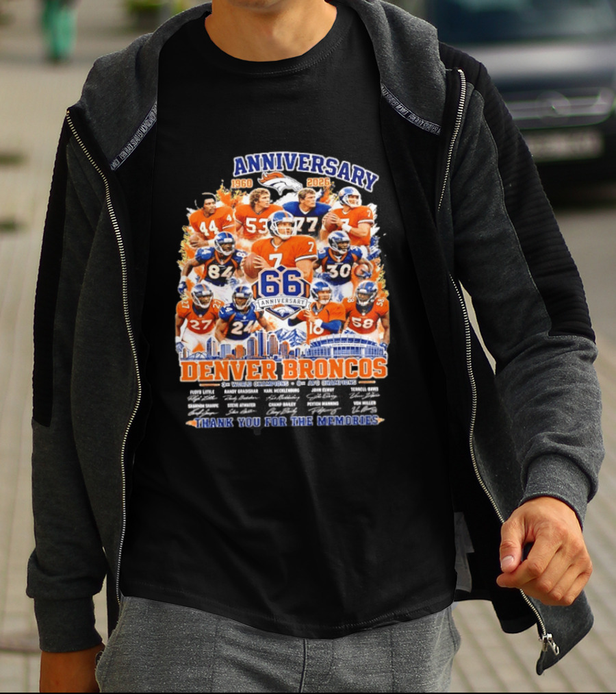 Denver Broncos 66th Anniversary 1960 2026 Thank You For The Memories With Players And Championships T-Shirt