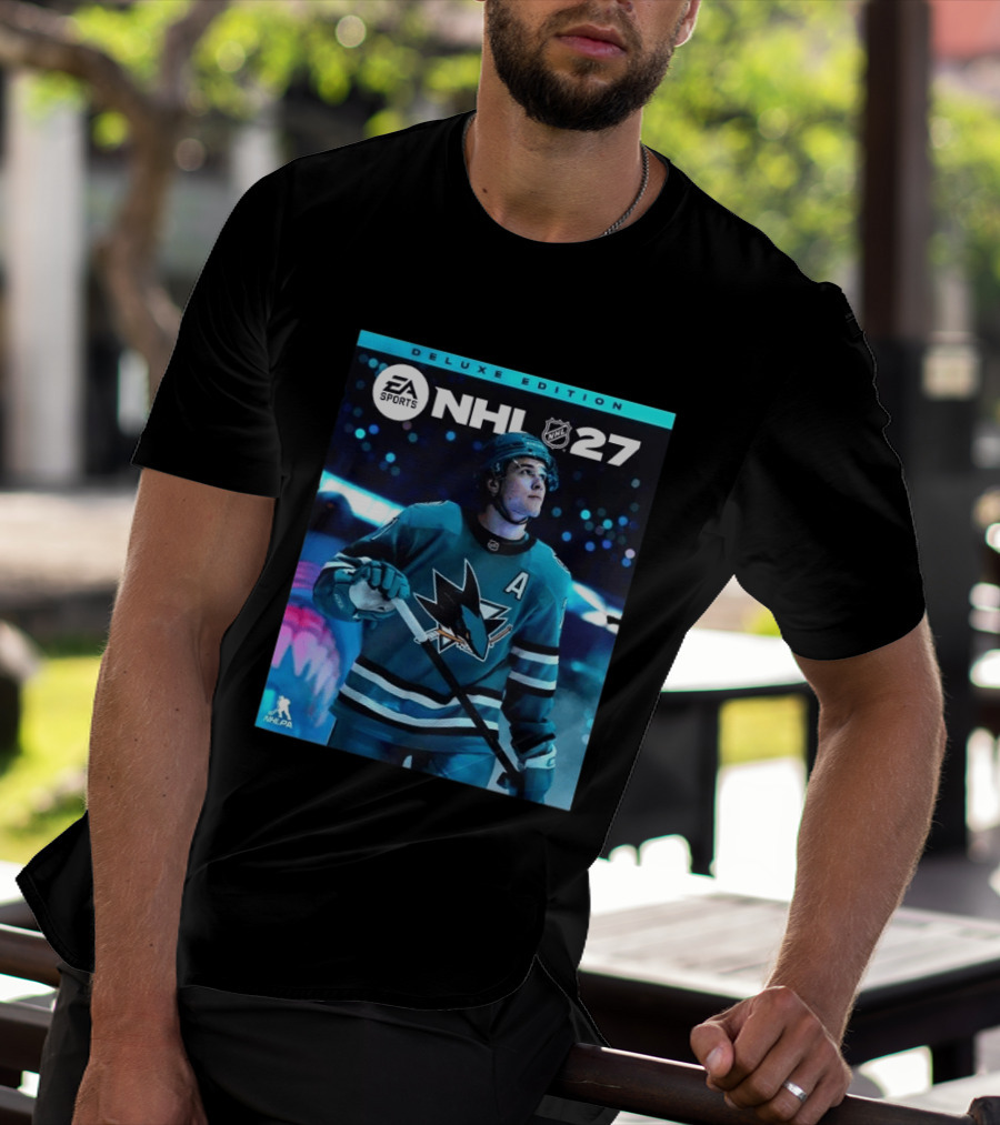 EA Sports NHL 27 Deluxe Edition Macklin Celebrini San Jose Sharks Cover Athlete T-Shirt
