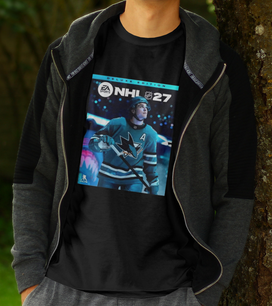 EA Sports NHL 27 Deluxe Edition Macklin Celebrini San Jose Sharks Cover Athlete T-Shirt
