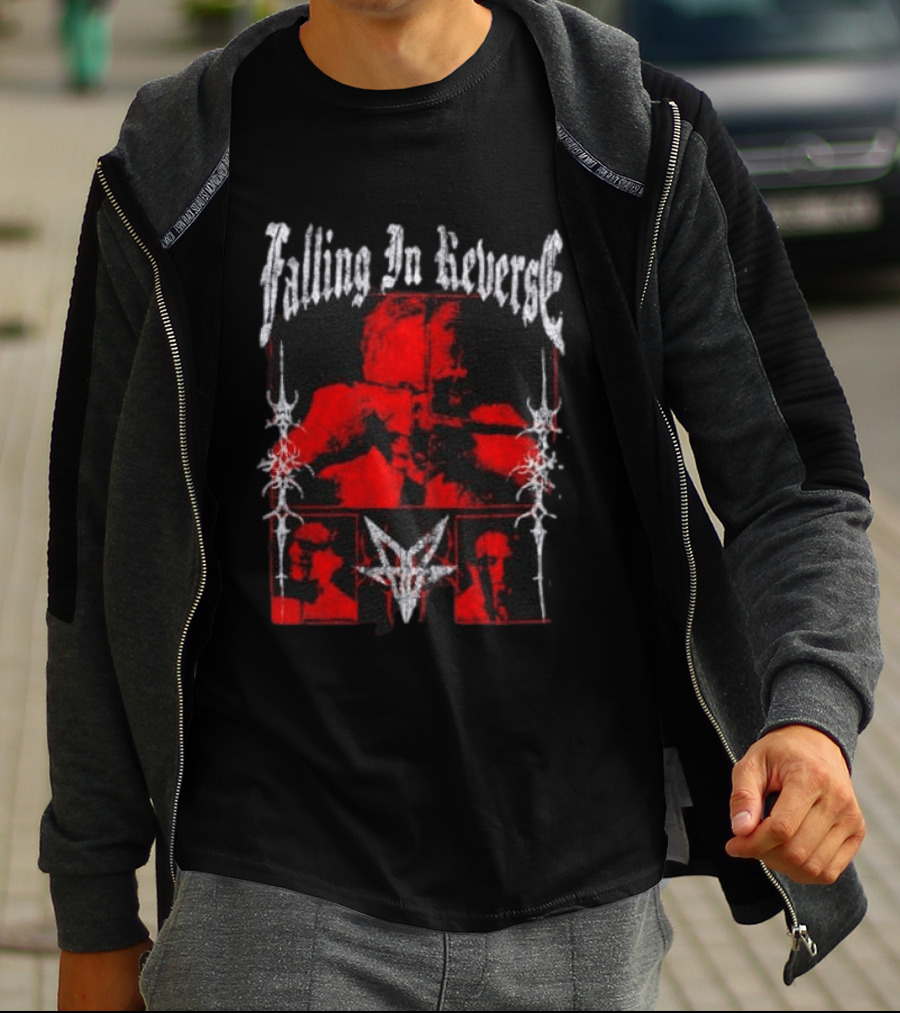Falling In Reverse Band Distressed Red And Black Gothic T-Shirt
