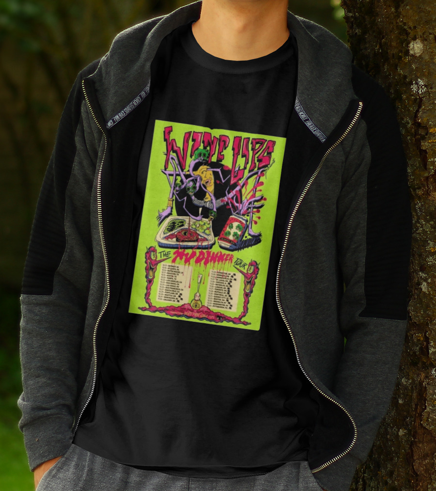Wine Lips TV Dinner Tour 2026 Canada USA Neon Zombie Concert T-Shirt