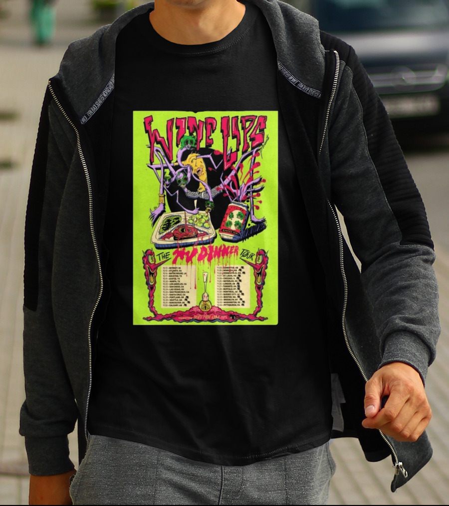 Wine Lips TV Dinner Tour 2026 Canada USA Neon Zombie Concert T-Shirt