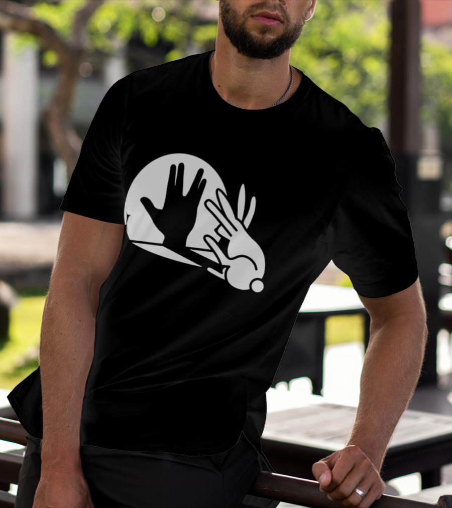 Hand Shadow Bunny Puppet Shadows Playful Gesture T-Shirt