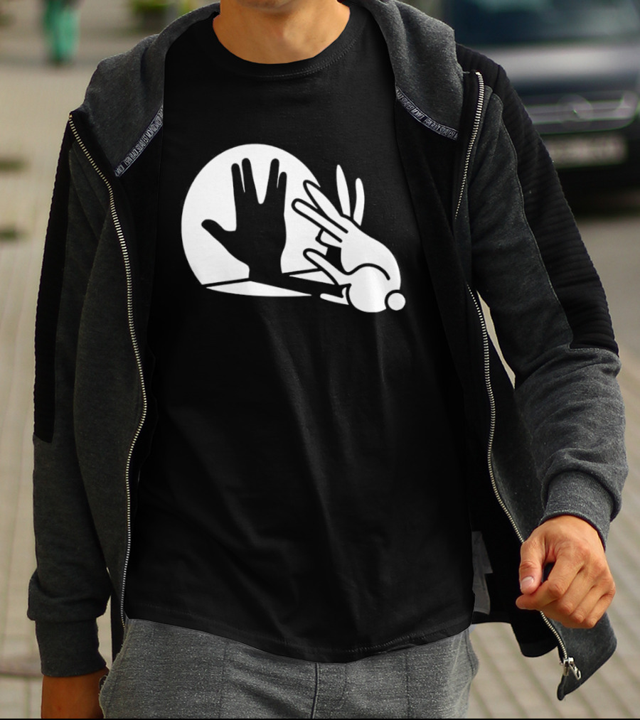 Hand Shadow Bunny Puppet Shadows Playful Gesture T-Shirt