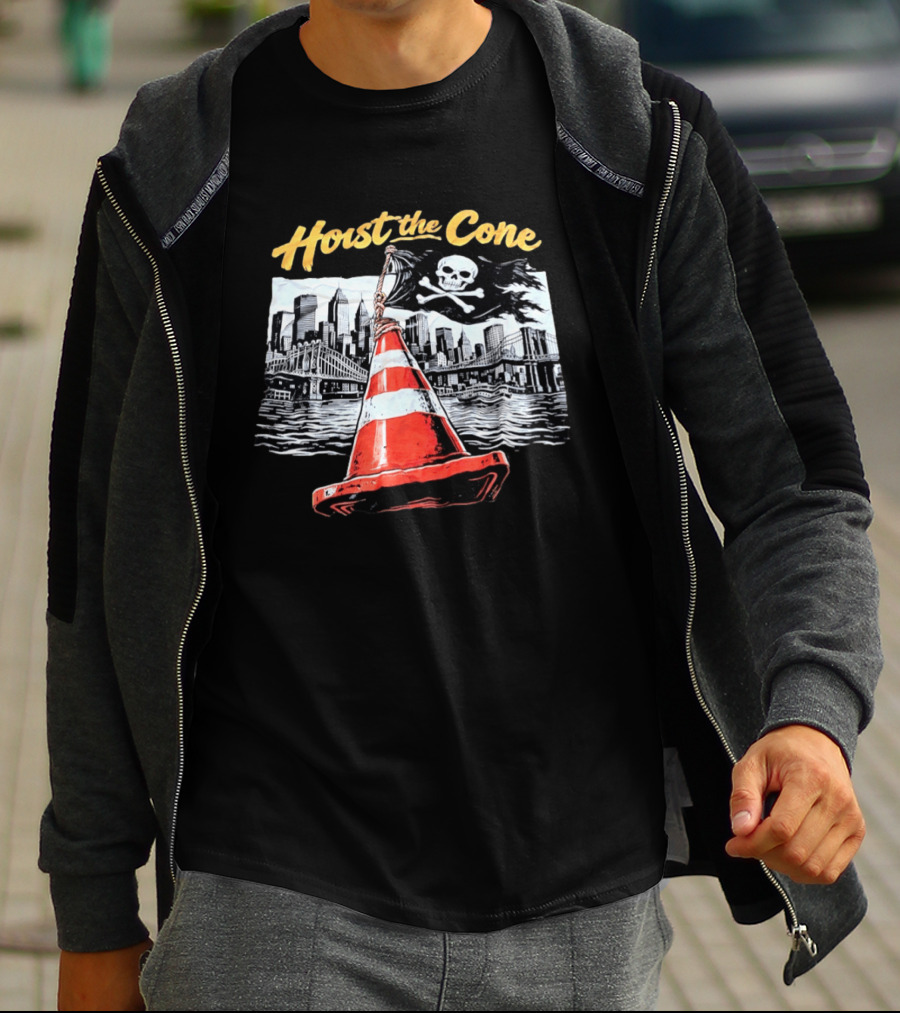 Hoist The Cone New York City Skyline Pirate Flag Skull Crossbones T-Shirt